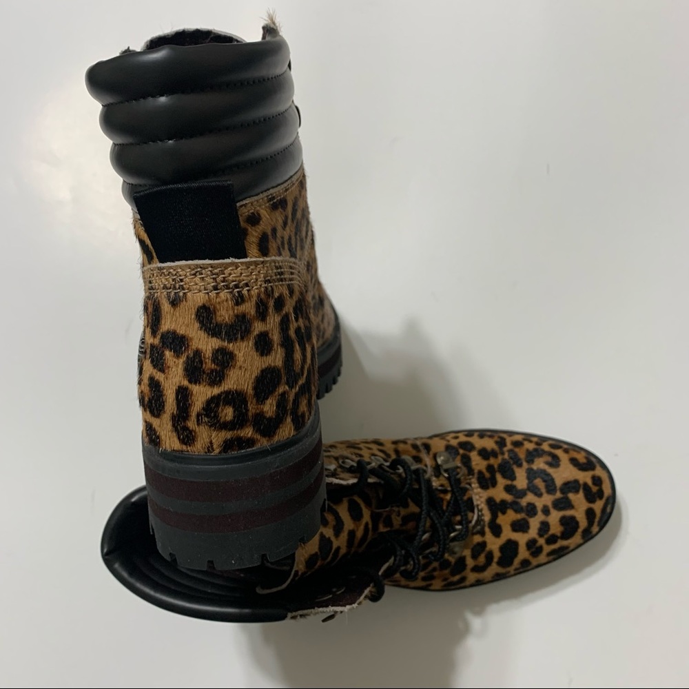 TIMBERLAND LONDON SQUARE WOMENS HIKER BOOTS SIZE 7 LEOPARD PRINT LEATHER BROWN - Picture 5 of 10